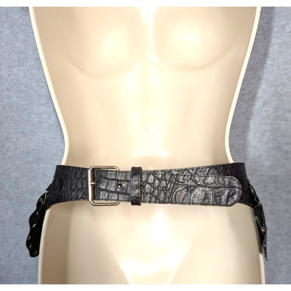 Vintage Esperanza Leather Belt SM Silver Tone Metal Aztec Faces Boho Festival - Picture 5 of 9